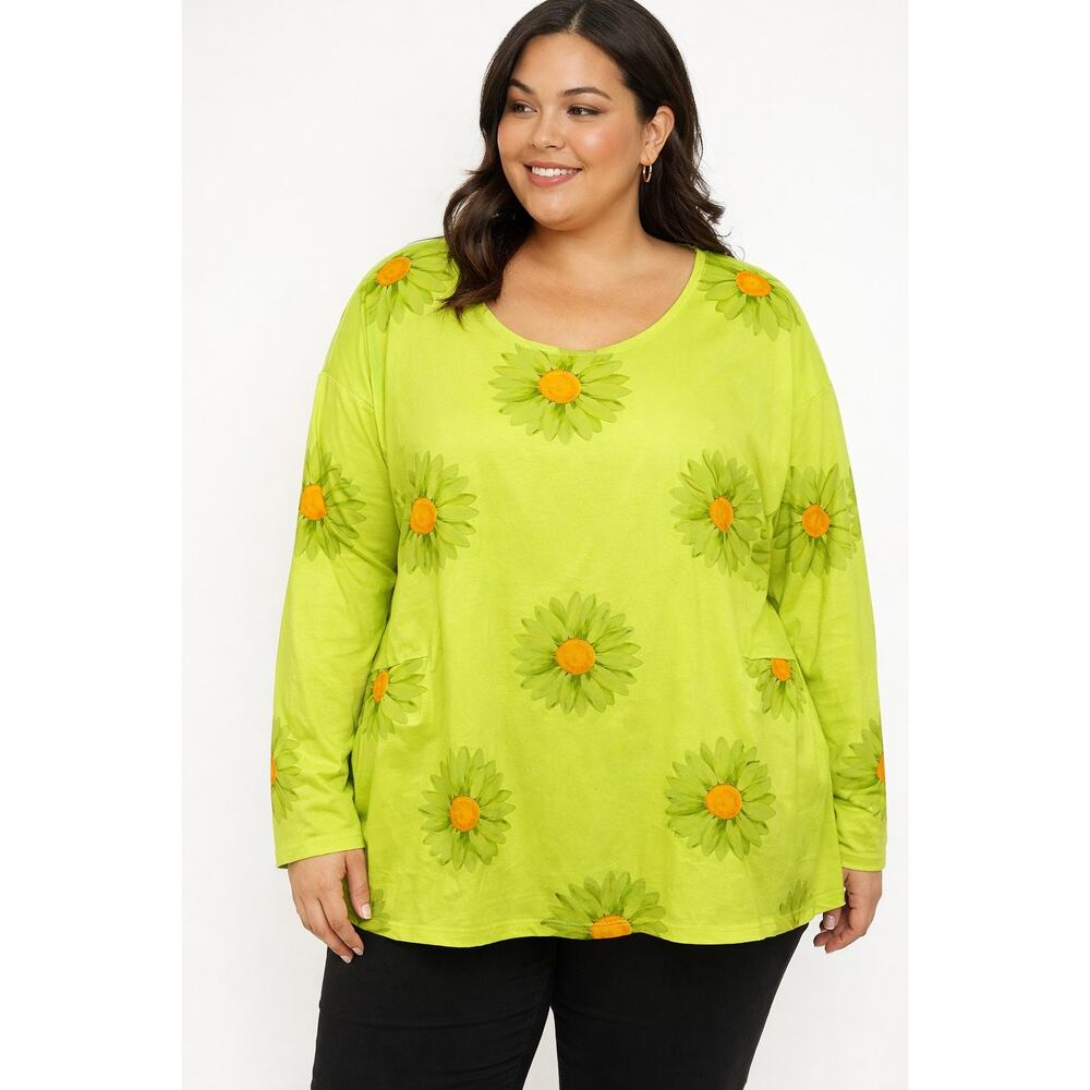 R119 Misslook 3XL Lightweight Daisy Blouse in Lime Green R0000119